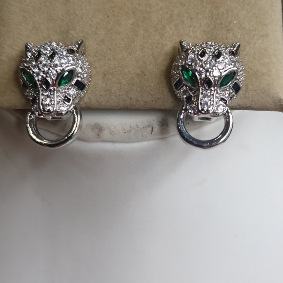 Chain 18K white gold over Stainless steel Leopard panther head necklace earrings - Picture 3 of 8